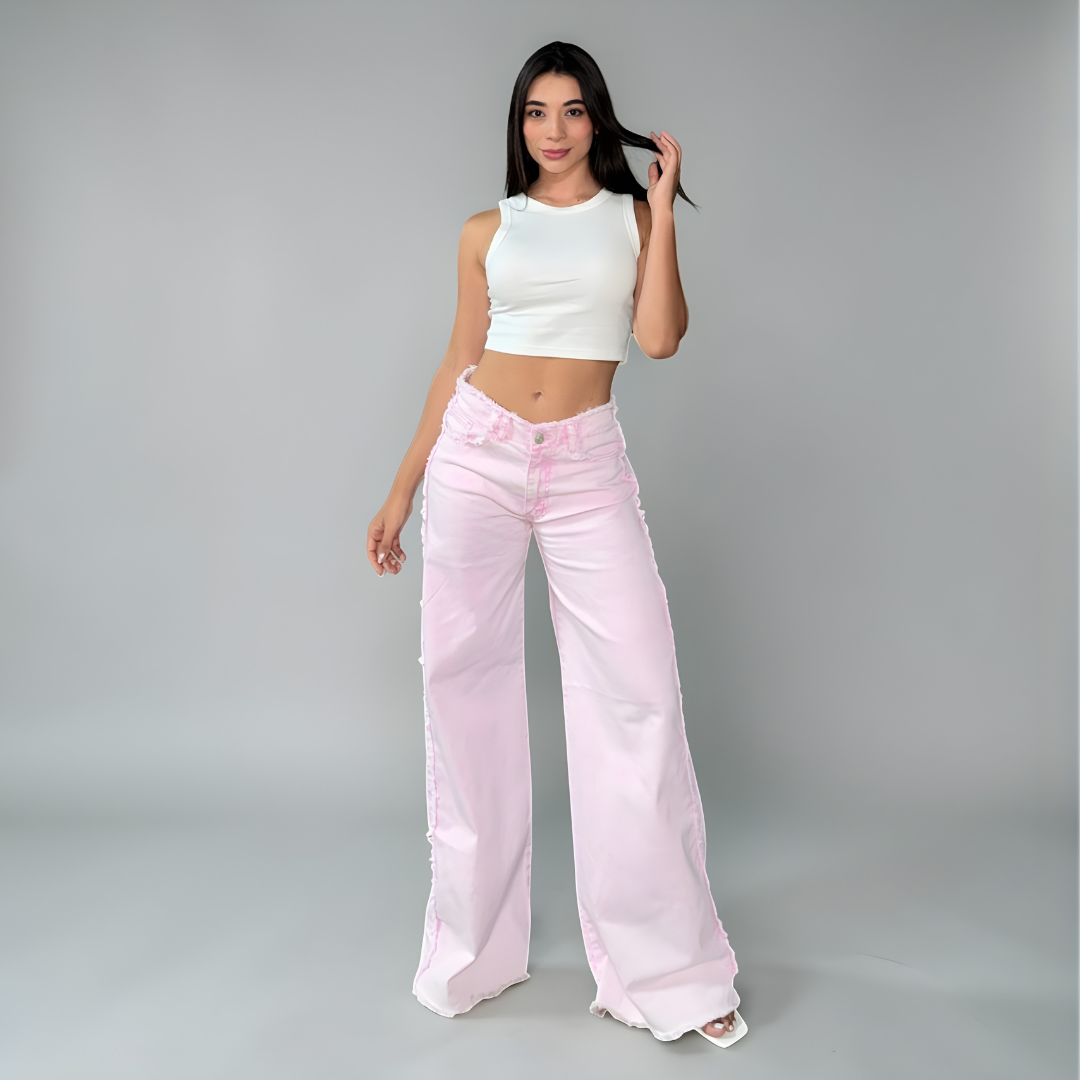 Rosé Latte — Wide Leg Jean with Frayed Waistband