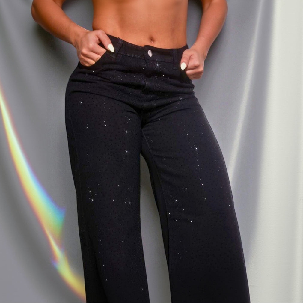 Glow Noir — Subtle Shimmer Wide Leg Jean