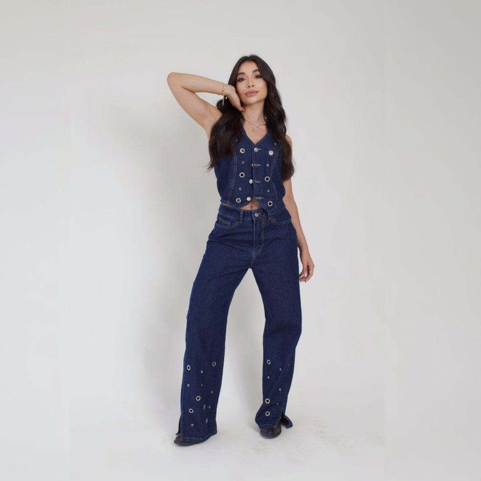 Orbit Vest — Metallic Hardware Denim Vest
