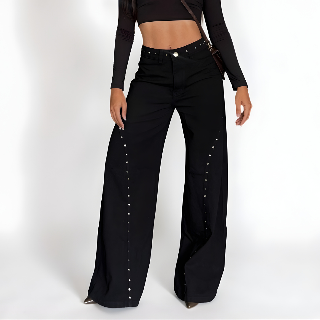 Onyx — Black Palazzo Jean with Stud Details