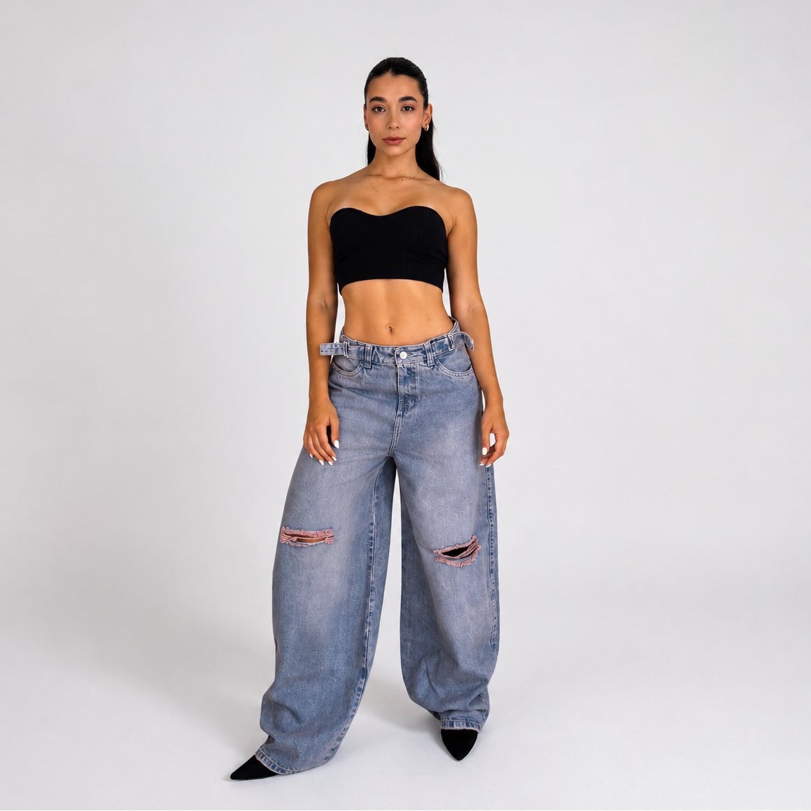 Baggy Rosa — Pink Distressed Wide-Leg Jean