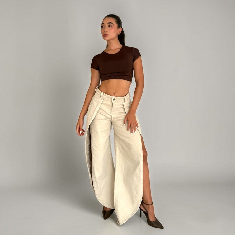 Ola — Wide-Leg Jean with Floating Panel & Side Slit