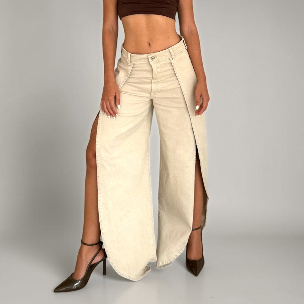 Ola — Wide-Leg Jean with Floating Panel & Side Slit