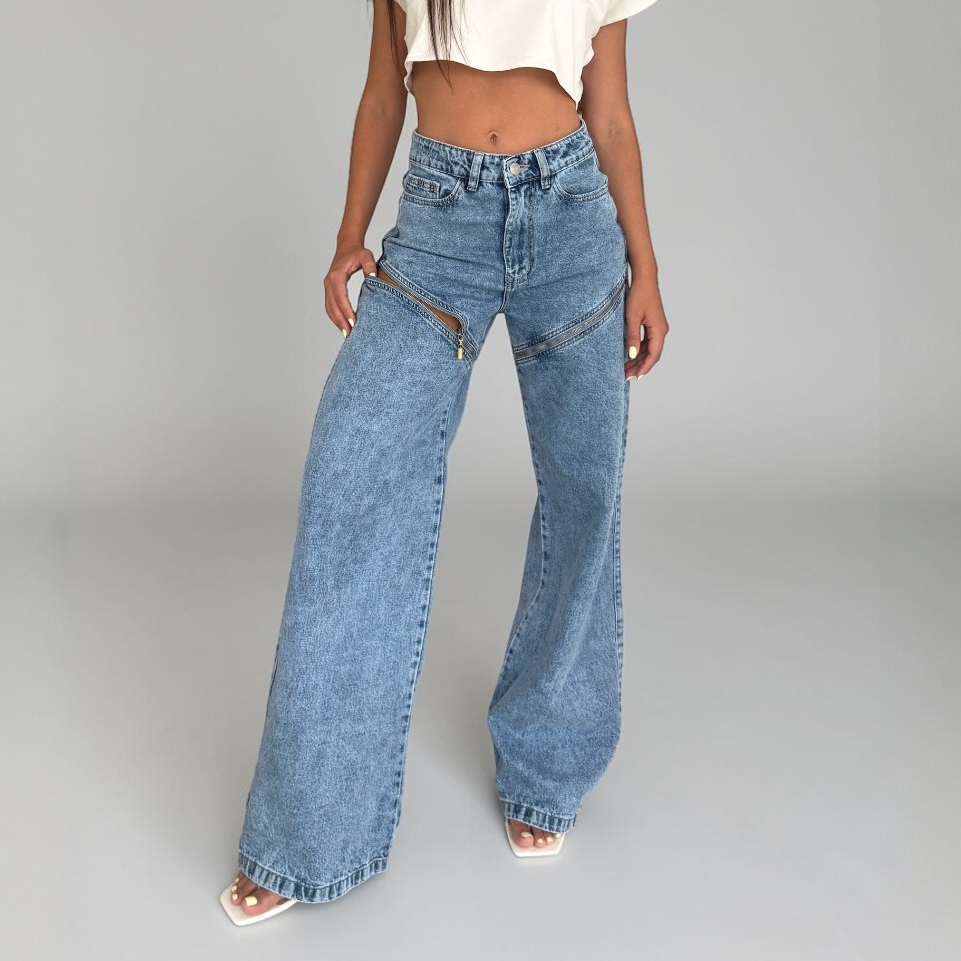 Zippa — Straight Leg Jean with Side Zip Detail