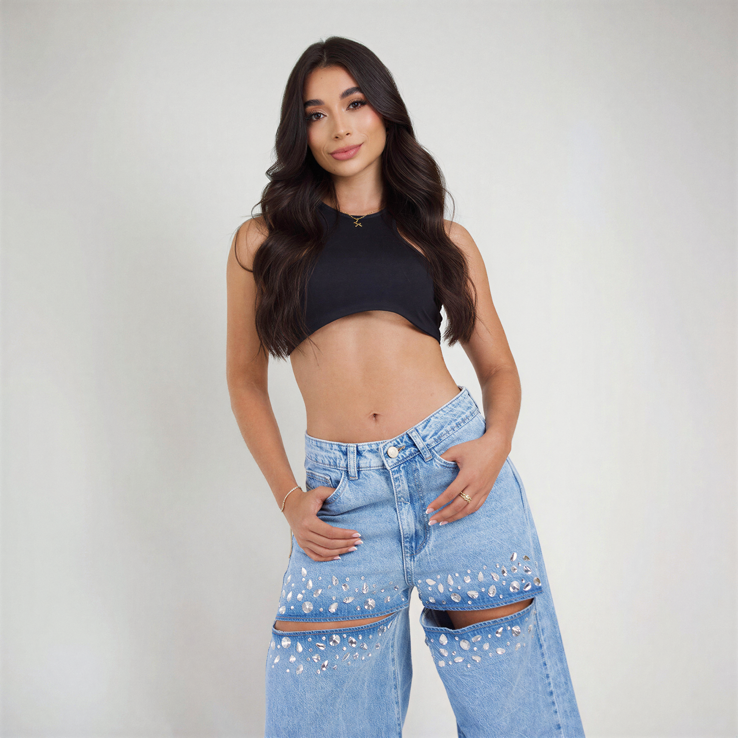 Nova Lux — Hand-Embellished Crystal Wide Leg Jean