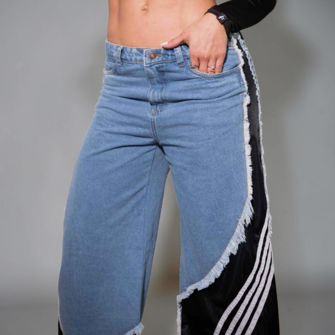 Novalux Hoodie — Crystal-Stripe Wide-Leg Sweatshirt