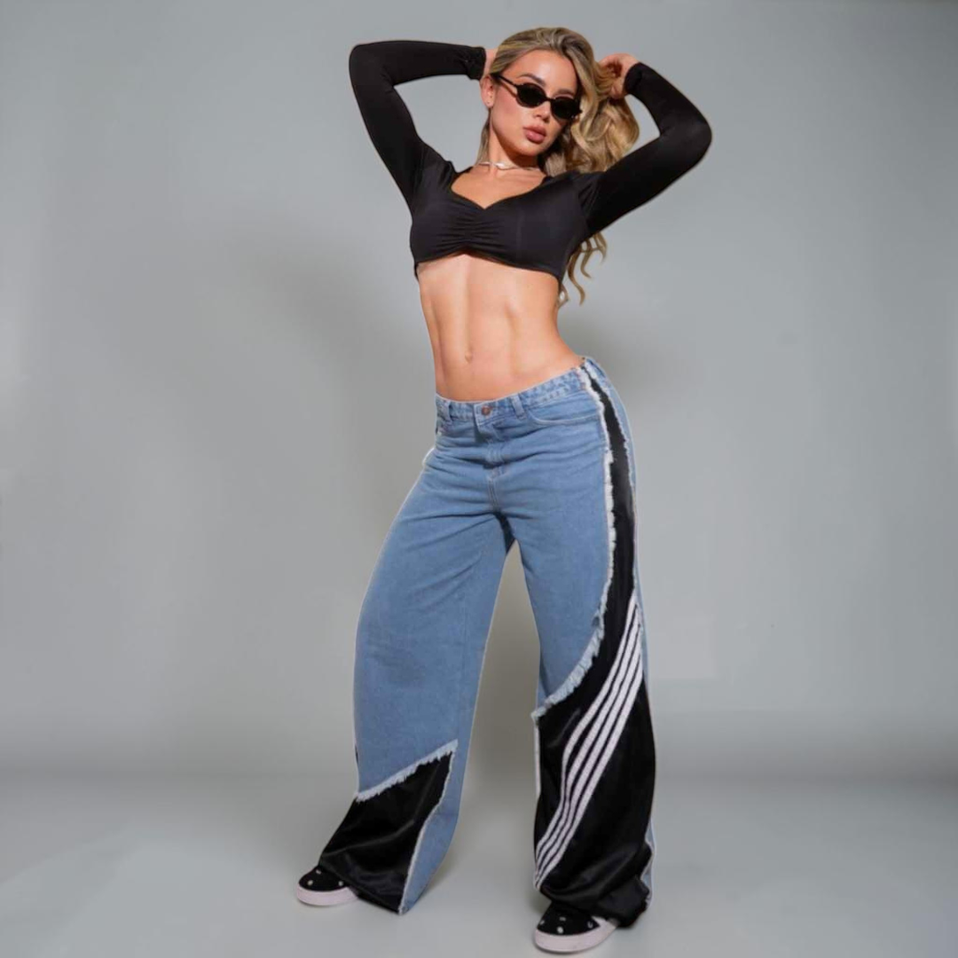 Novalux Hoodie — Crystal-Stripe Wide-Leg Sweatshirt