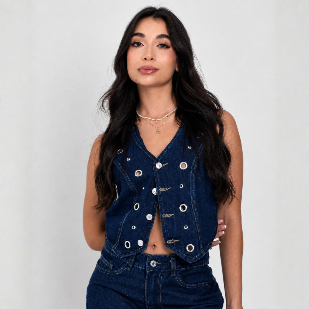 Orbit Vest — Metallic Hardware Denim Vest