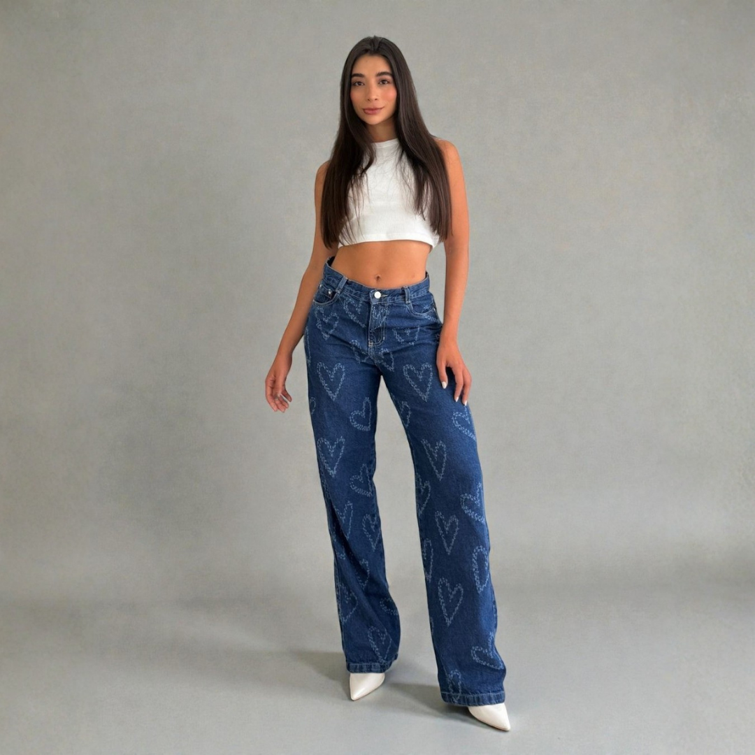 LUV — Heart Detail Wide Leg Jean
