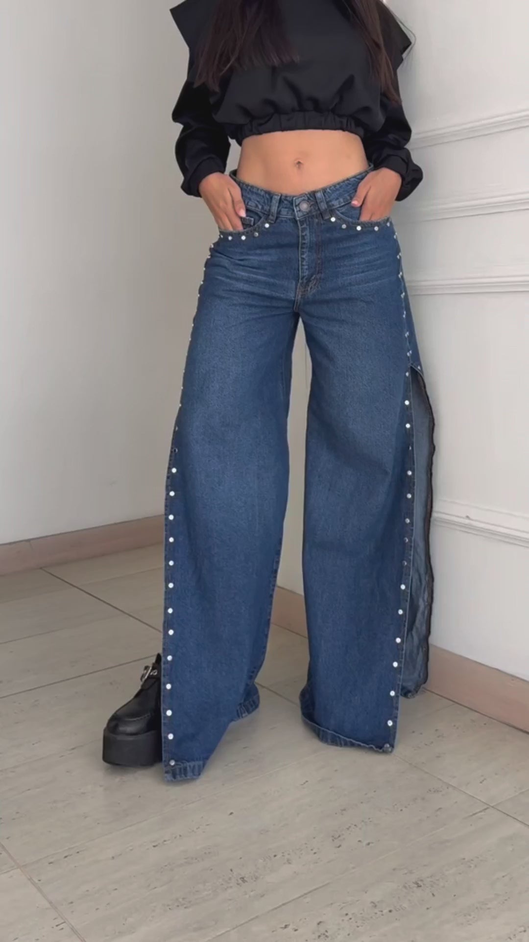 James Studs — Slit Hem Jean with Metal Studs