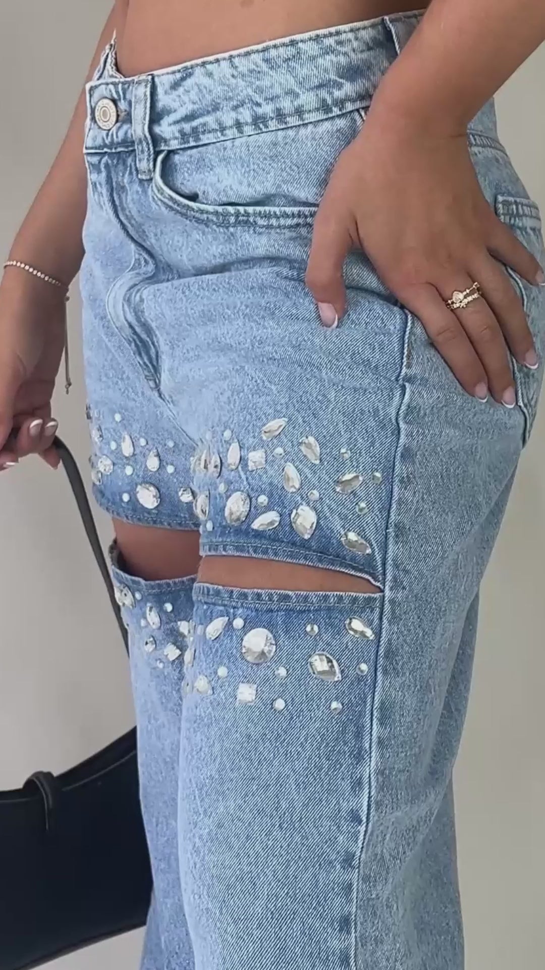 Nova Lux — Hand-Embellished Crystal Wide Leg Jean