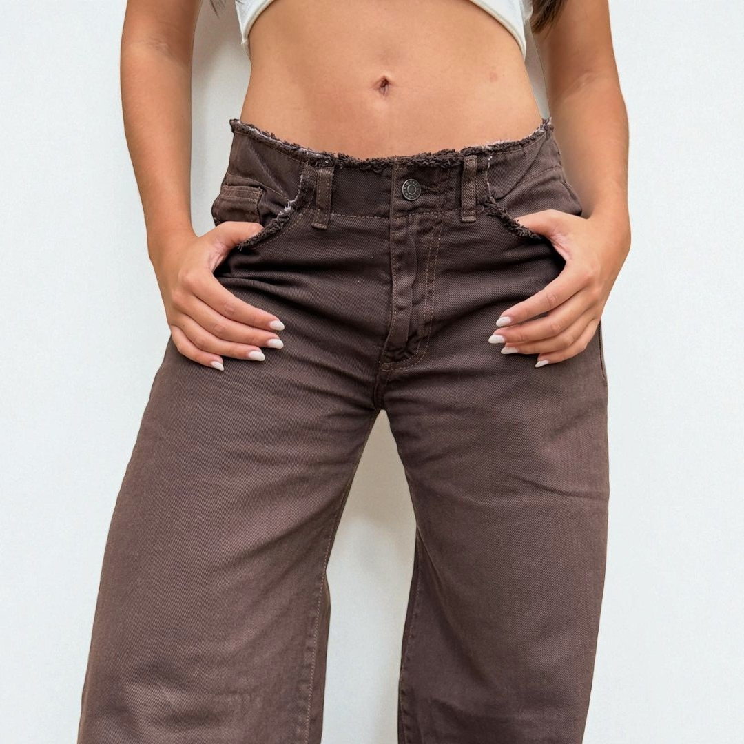 Mochaccino — Wide Leg Jean with Frayed Waistband